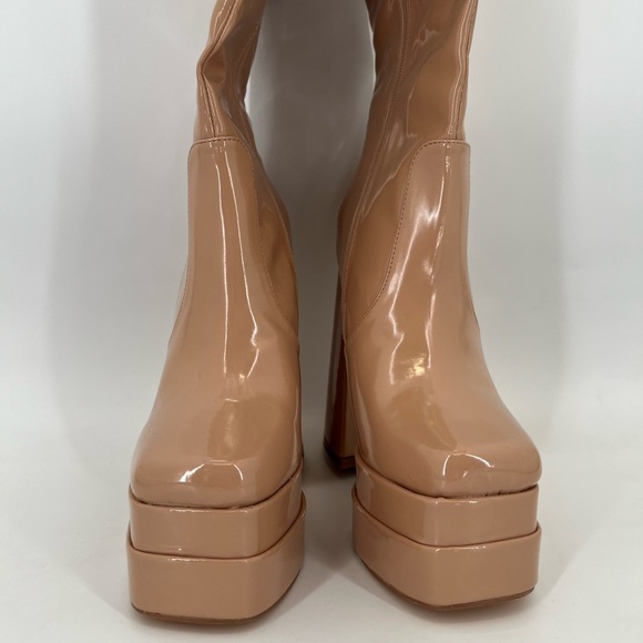 Lemon Drop By Privileged Bruna Nude Patent Vegan Leather Ultra Platform Boots - Picture 3 of 9
